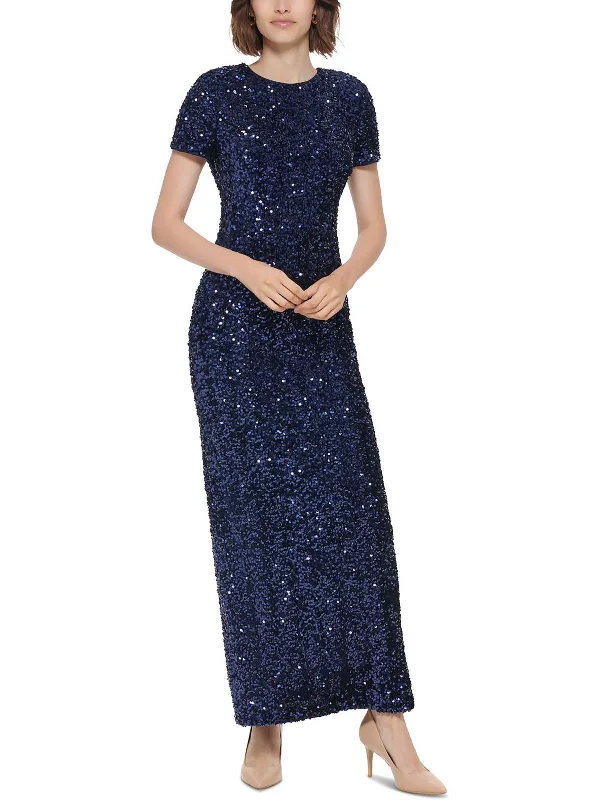 Womens Sequined Back Slit Evening Dress Women Clothing