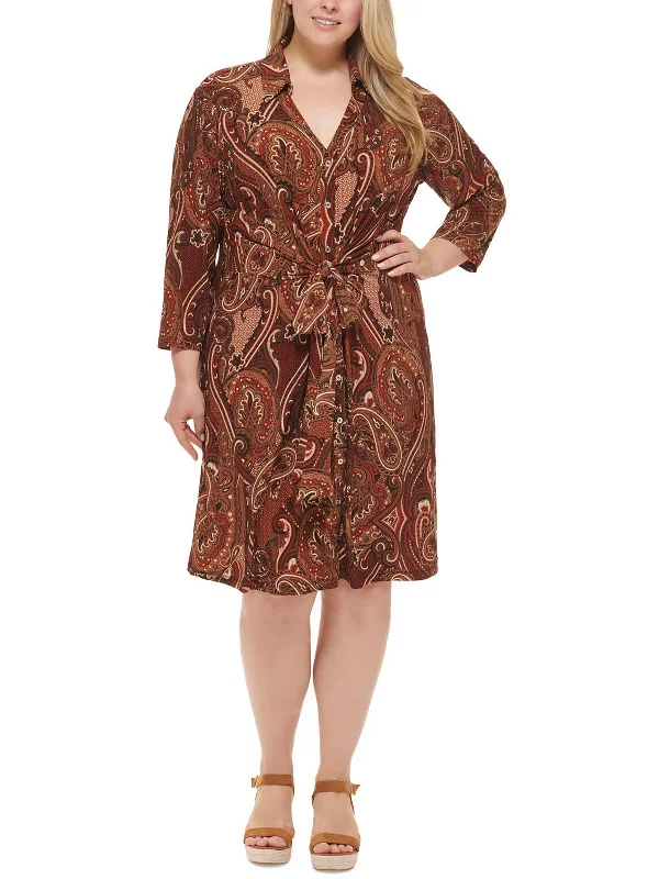 Plus Womens Paisley Midi Shirtdress Women's Active Clothing