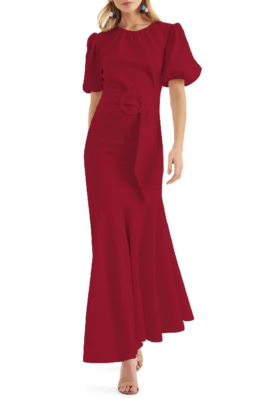 Camila Belted Dress In Dark Red Women's Evening Clothes