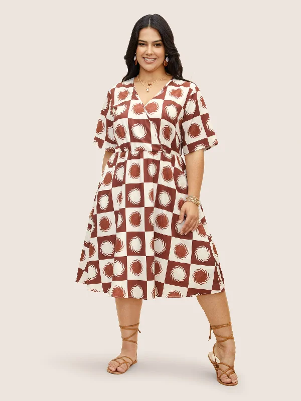 Sun Print Overlap Collar Elastic Waist Dress Modern Women's Wardrobe Essentials