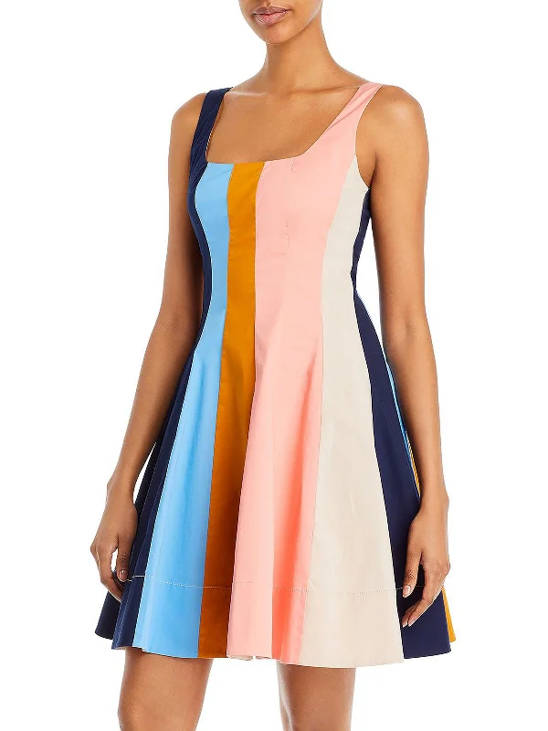 Wells Womens Colorblock Stretch Fit & Flare Dress Comfortable Women's Clothes