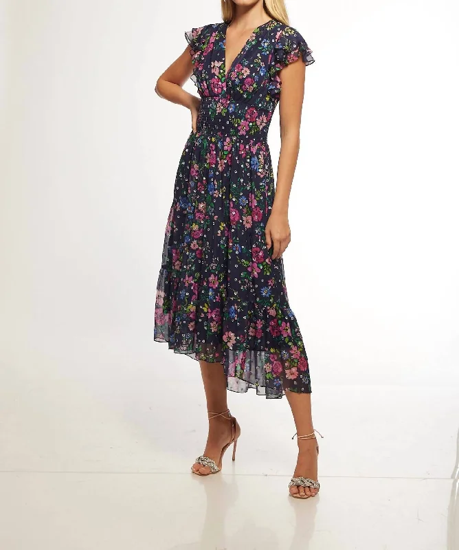 Midnight Neal Dress In Navy/fuchsia Multi Casual Chic Women's Clothes