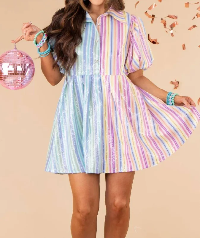 Split Color Sequin Stripe Dress In Multi Affordable Women's Apparel