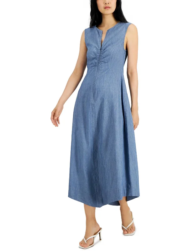 Womens Heathered Tea-Length Fit & Flare Dress Chic Women's Clothing for Work and Travel