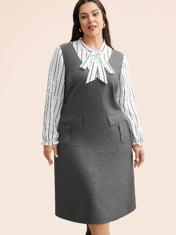 Striped Patchwork Ribbon Tied Collar Dress Flash Sale Event