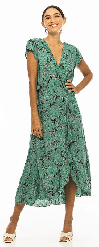 PM Long Croisee Wrap Green Dress Women's Professional Attire