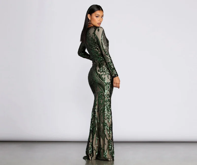 Alexandria Formal Sequin Scroll Dress Timeless Women's Clothing