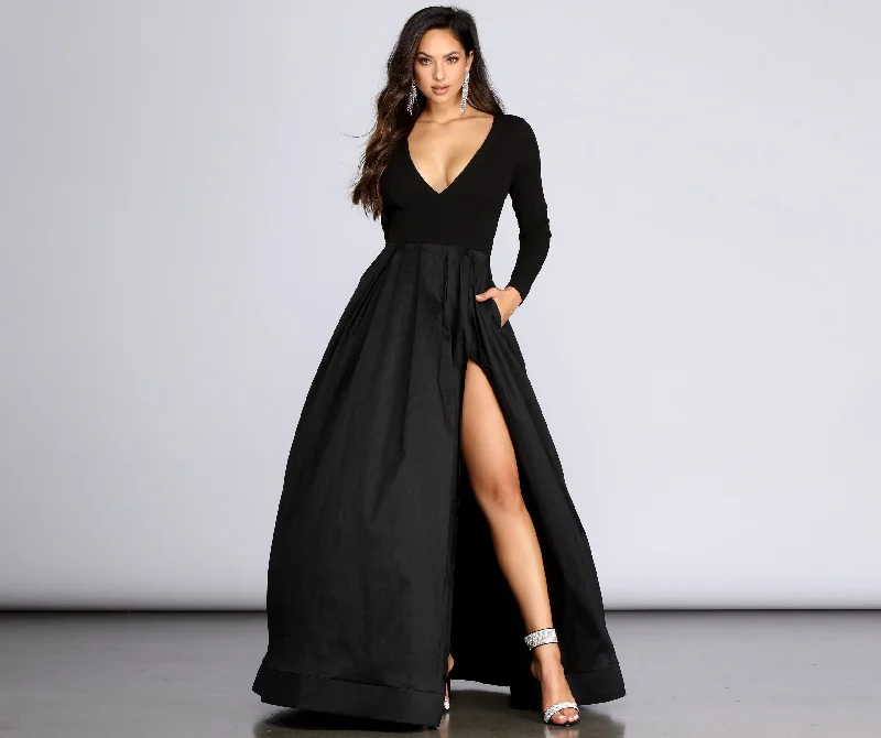 Rhonda High Slit Taffeta Dress Women's Vintage-Inspired Clothing