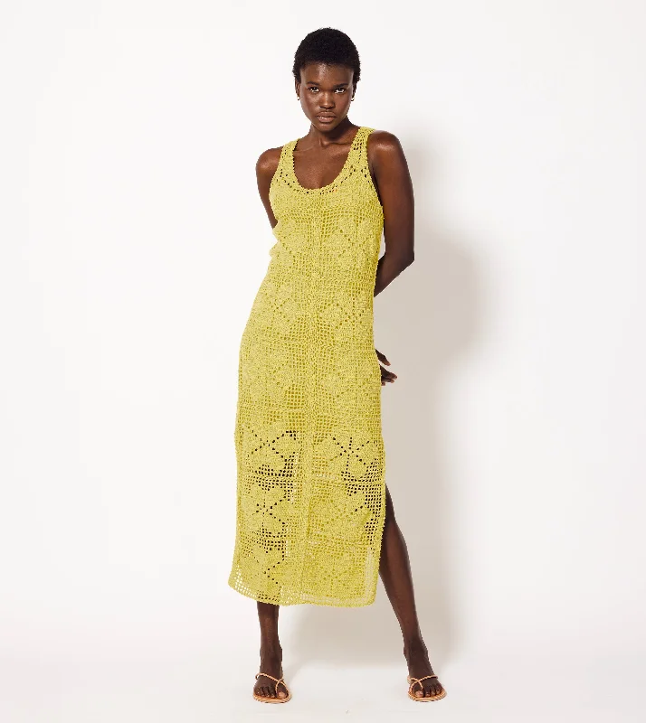 Joy Crochet Ankle Dress | Yellow Stylish Loungewear for Women