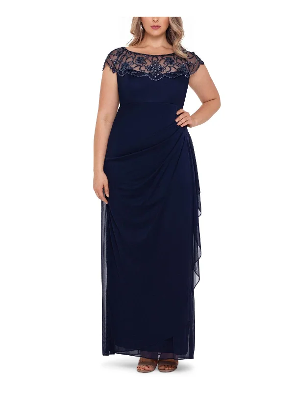 Plus Womens Embellished Ruched Evening Dress Women's Comfortable Lounge Attire