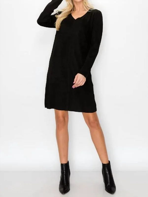 Aurora Suede V Neck With Pockets In Black Big Sale Event