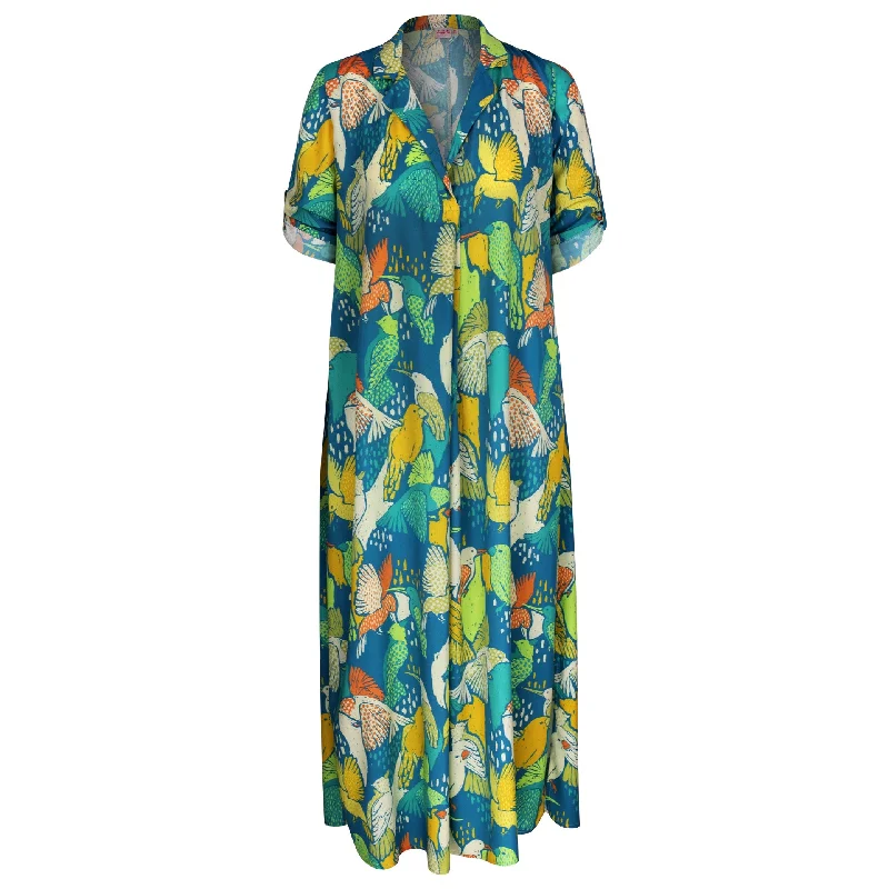 IS JUNIPER KAFTAN DRESS BIRD PRINT Women's Occasion Wear Apparel