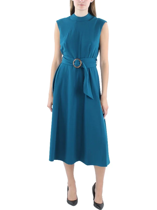 Womens Belted Scuba Fit & Flare Dress Women's Plus-Size Outfit