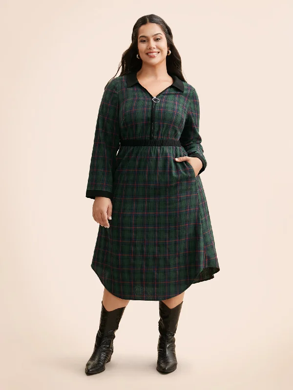 Contrast Plaid O Ring Zipper Dress Best Online Boutiques For Women