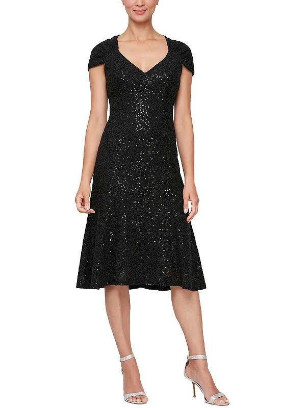 Womens Embroidered Midi Cocktail and Party Dress Flash Discount