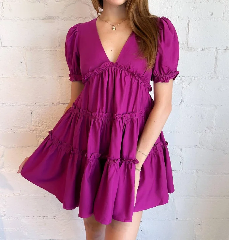 Kylie V-Neck Dress In Magenta Stylish Outerwear Clothes For Women