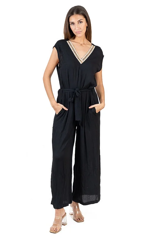 Dara Blk/Gold Mono Overall Casual Outfit For Women