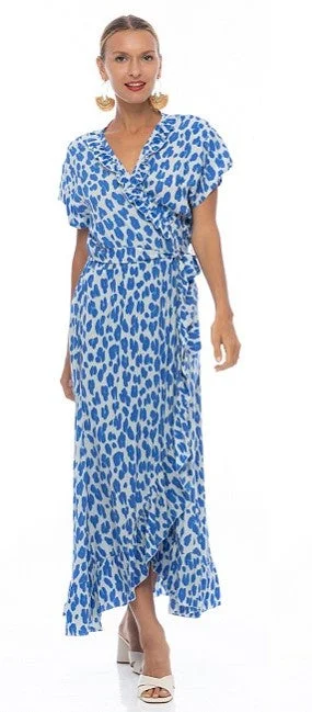 PM Long Wrap Dress Frill Blue Clair/Light Blu Women's Comfy Attire For Lounging