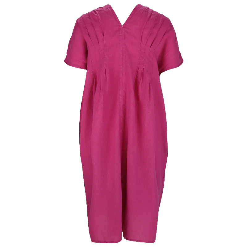 Laura V-neck Pleat Dress Fuschia 23 Women's Plus-Size Apparel