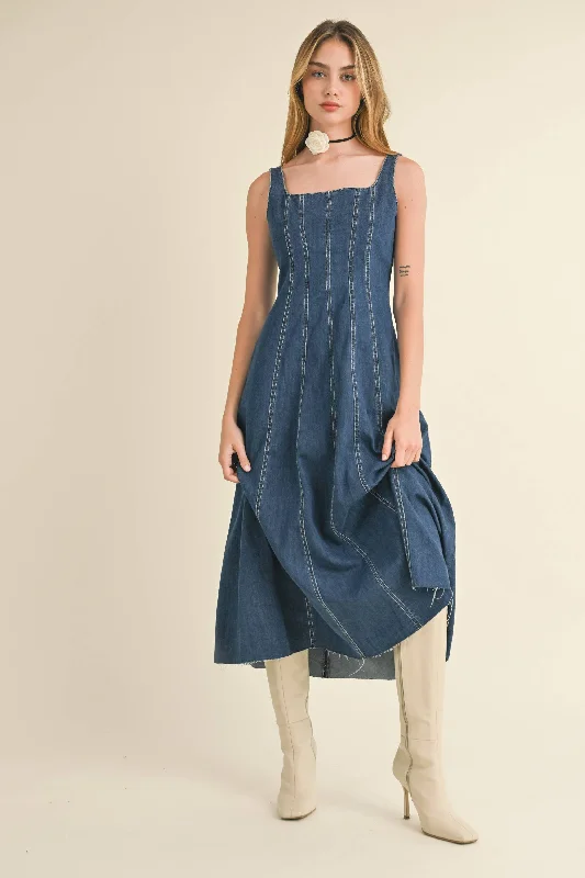 Paneled Denim Dress Affordable Women's Apparel