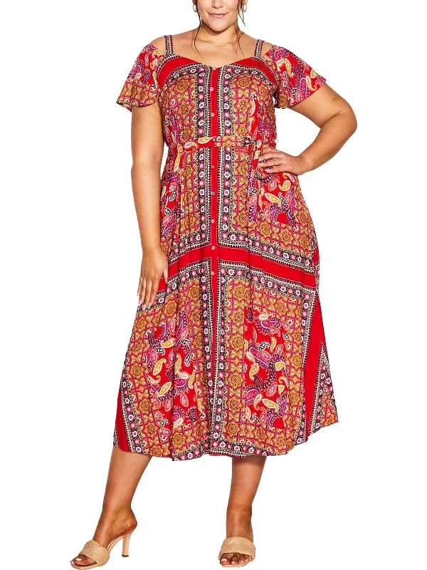 Plus Womens Printed Tea Length Shift Dress Women's Clothing For Travel