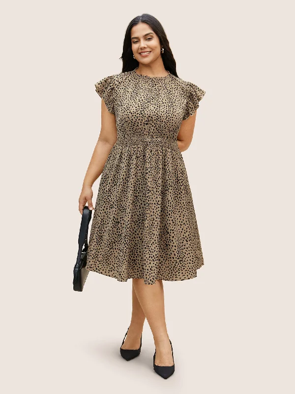 Leopard Print Frill Trim Cap Sleeve Dress Fashionable Dresses for Women