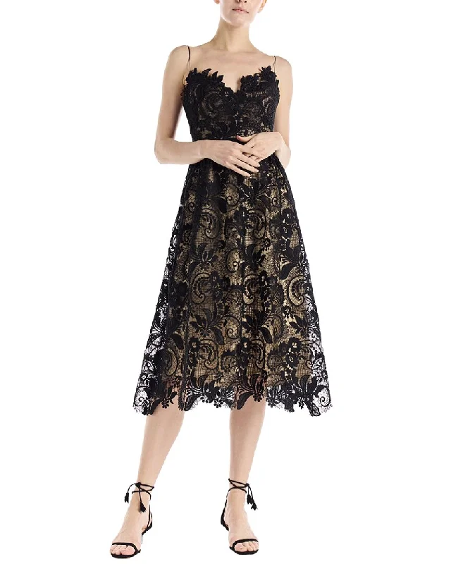 Monique Lhuillier Lace Spaghetti Strap Silk-Lined Dress High-End Women's Apparel