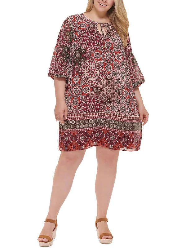 Plus Womens Chiffon Printed Shift Dress Flash Sale Online