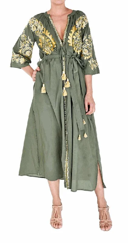 Pen Long Giant Paisley Tunic Vert Fonce Women's Effortless Casual Outfit