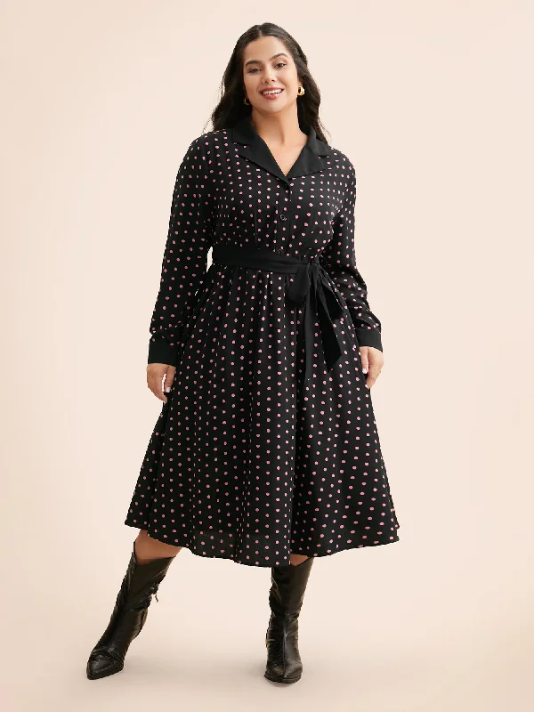 Polka Dot Suit Collar Belted Dress Holiday Gift Guide Sale