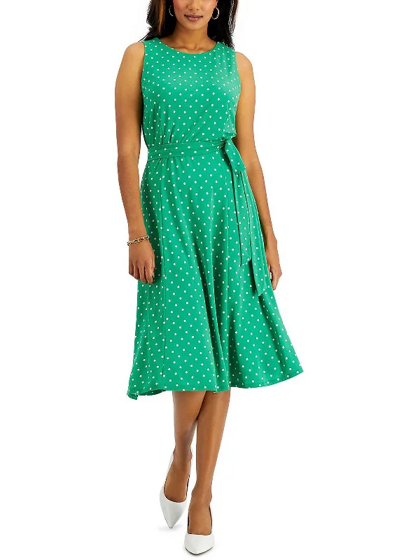 Womens Polka Dot Mid Calf Fit & Flare Dress Discount Store