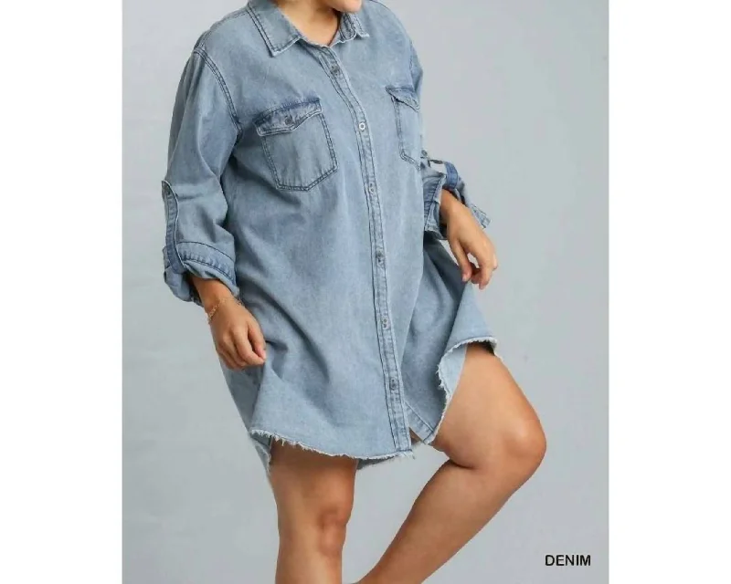 Dress With Unfinished Hem In Denim Women's Clothing