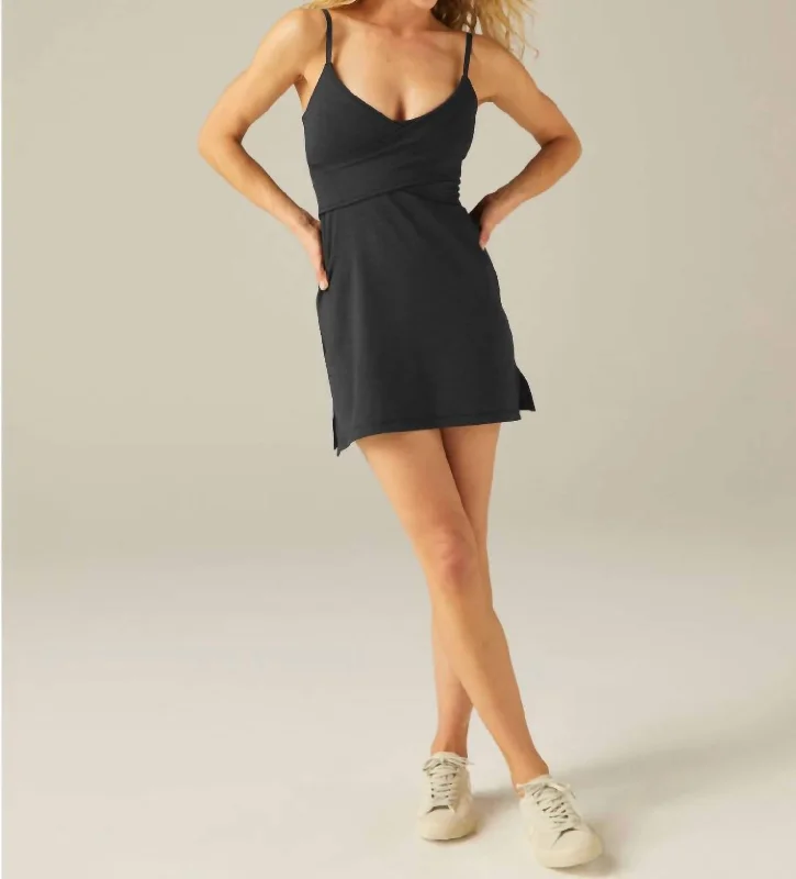 Heather Rib Skip Town Dress In Black Heather Comfortable Garments For Women