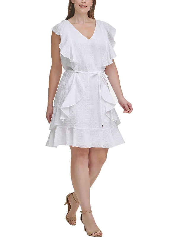 Plus Womens V-Neck Short Fit & Flare Dress Clothing For Women