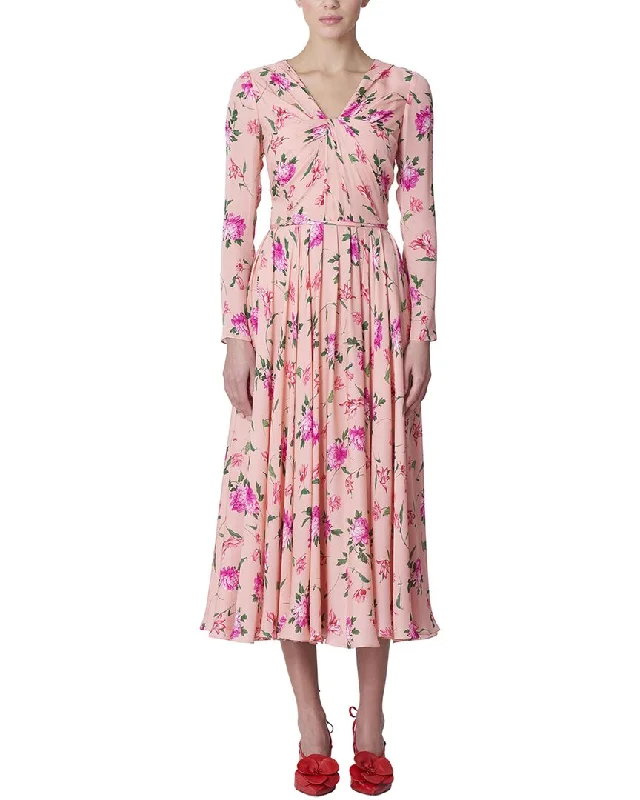 Carolina Herrera V-Neck Gathered Silk Dress Modern Women's Fashion with Vintage Touches