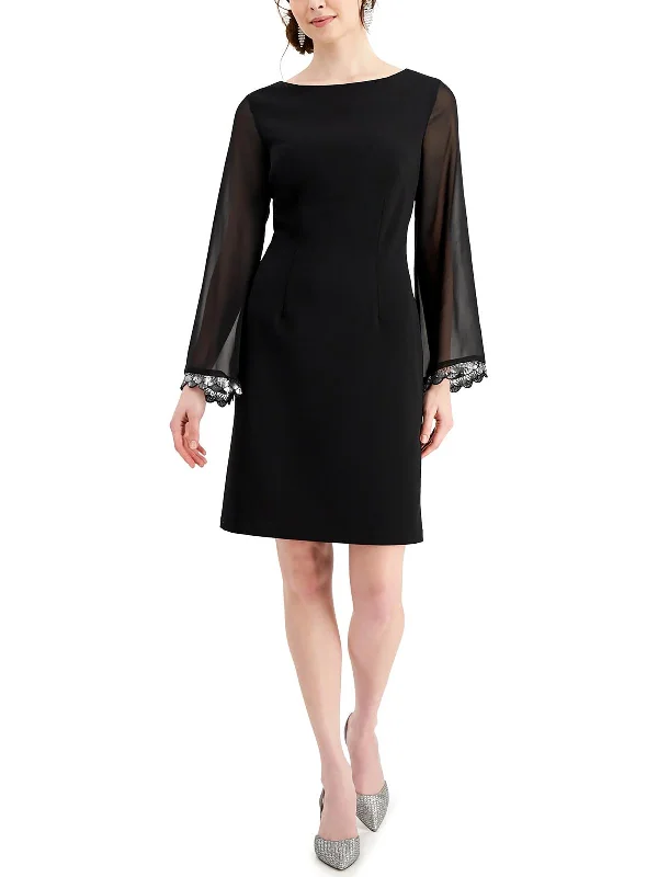 Womens Boatneck Sheer Sleeves Sheath Dress Women's Plus-Size Apparel