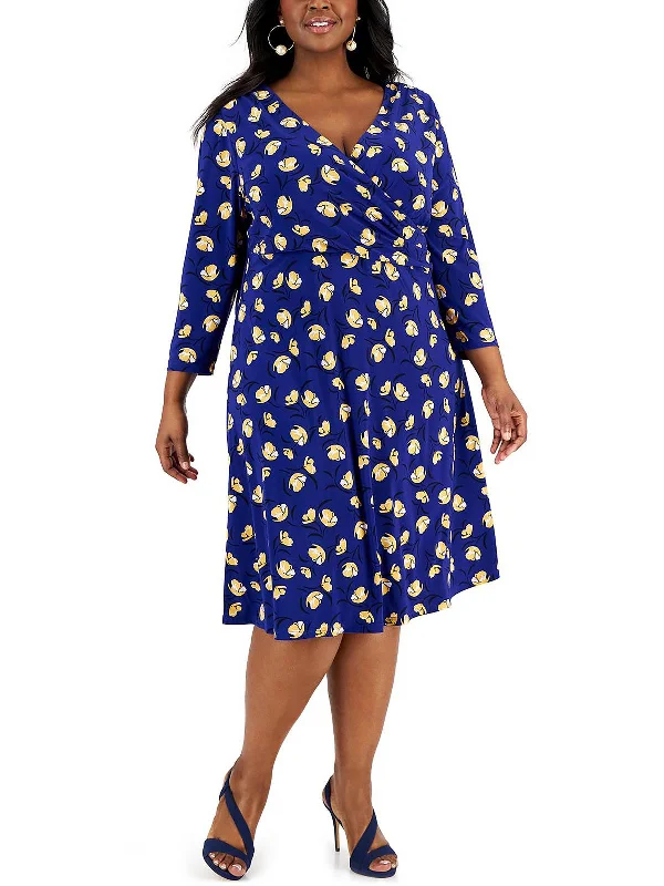 Plus Maura Womens Printed Midi Fit & Flare Dress Women's Transitional Apparel