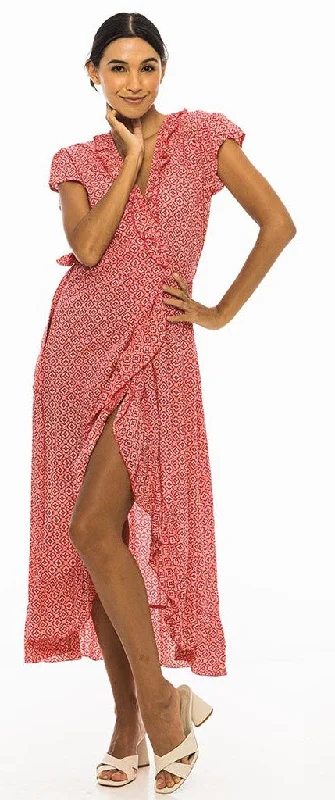 PM Long Croisee Wrap Rose Fonce Dress Stylish Women's Attire