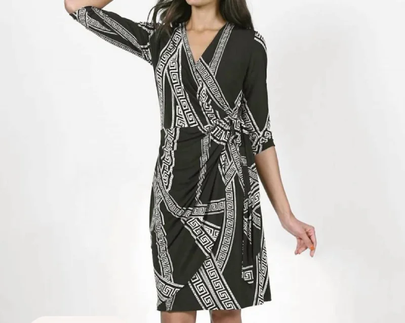 Black/vanilla Knit Wrap Dress Style 223270 Boutique Dress Online