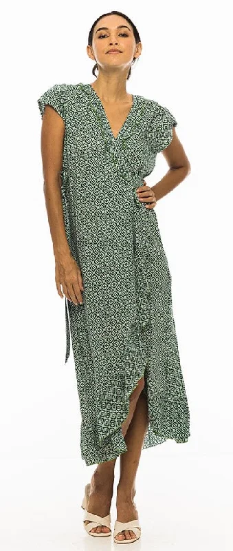 PM Long Croisee Wrap Vert Clair Dress Elegant Women's Attire