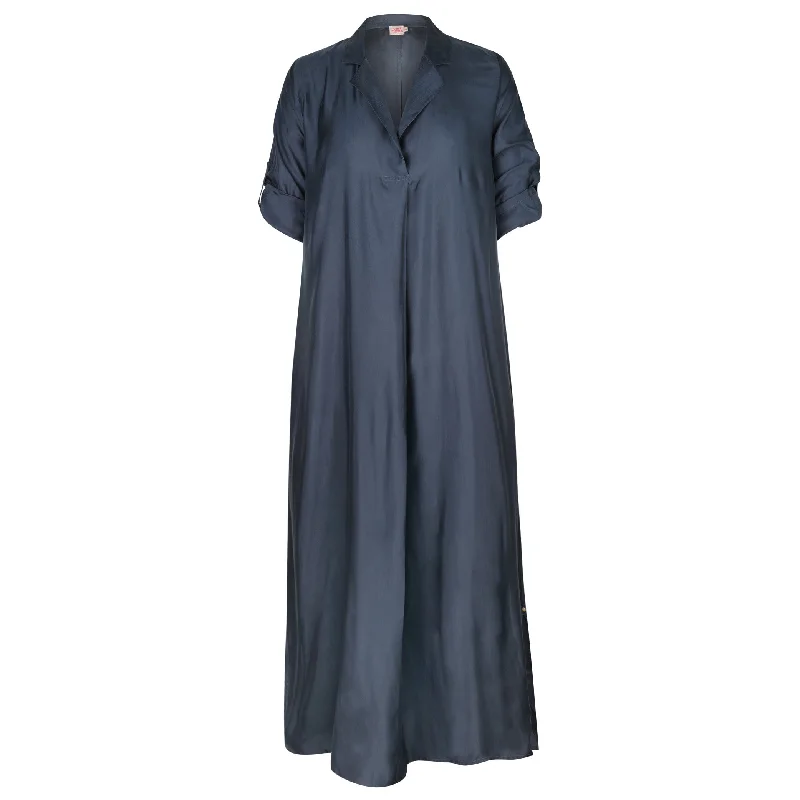 Juniper Kaftan Cupro Navy Dress Chic Women's Outfit