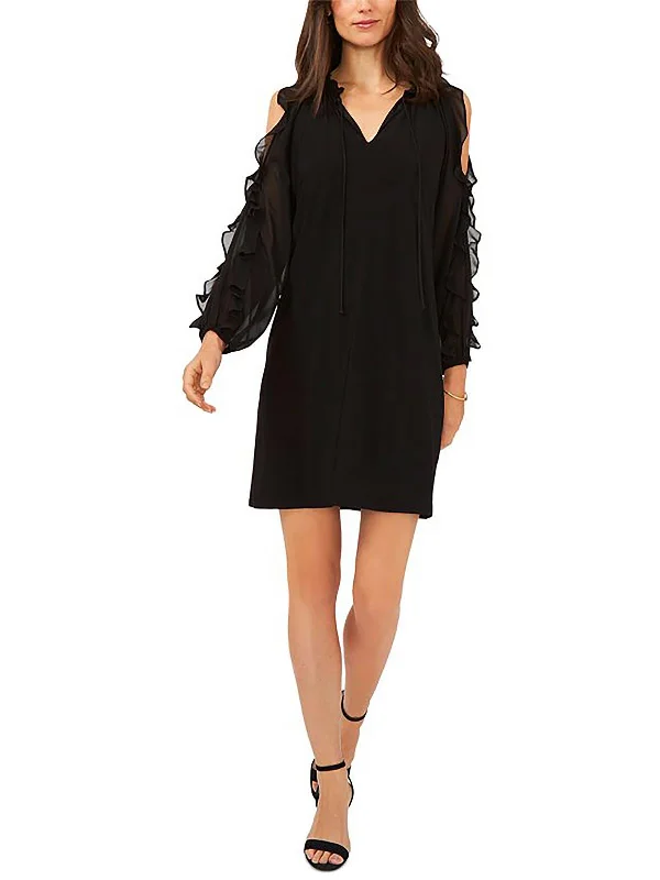 Petites Womens Ruffled Mini Cocktail and Party Dress Timeless Women's Apparel