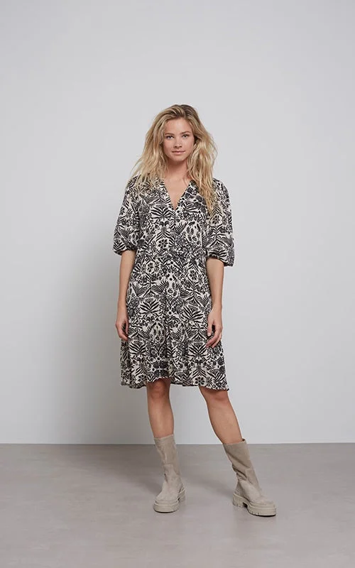 Pumice Stone  Printed V Neck Dress Chic Clothes For Women