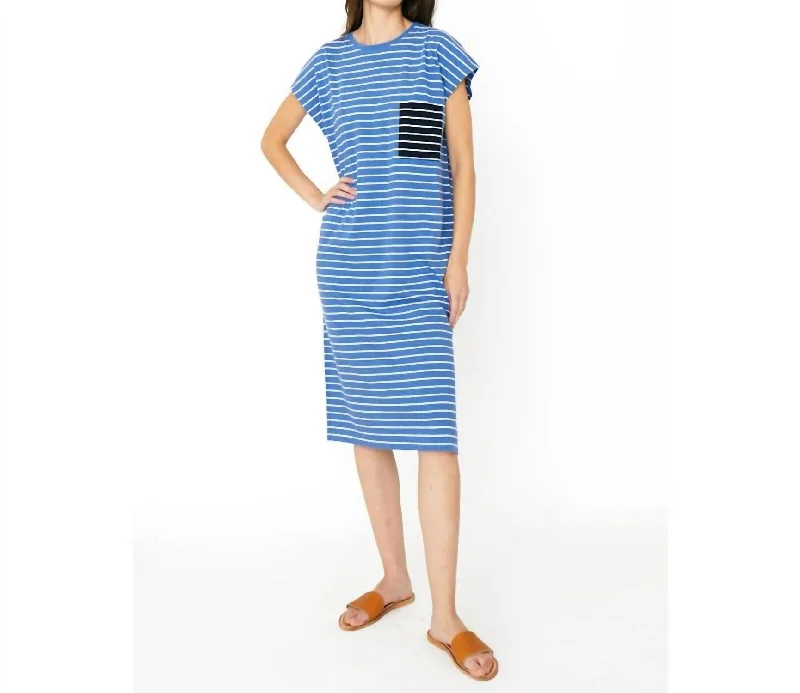 The Honor Dress In Denim White Stripe Boutique Dress Online