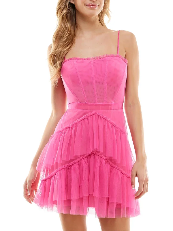 Juniors Womens Tiered Ruffled Cocktail and Party Dress Women's Everyday Apparel