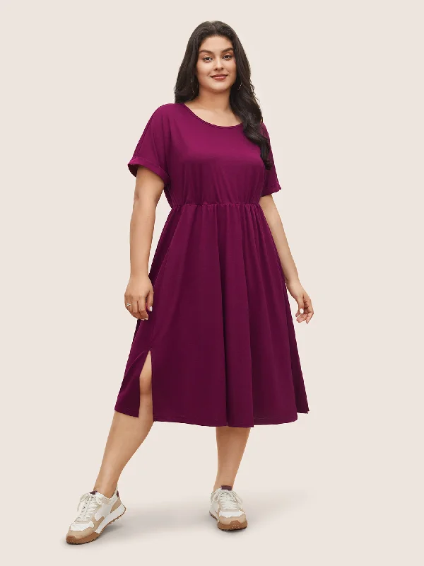 Supersoft Essentials Solid Pocket Cuffed Sleeve Dress Women's Clothes For Special Occasions