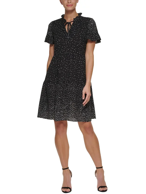 Petites Womens Tie-Neck Mini Shift Dress Women's Clothing Online Sale