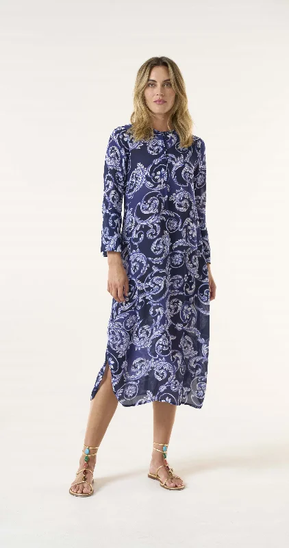 Long Genie Beco Navy Feminine Dresses for Women in Bold Prints