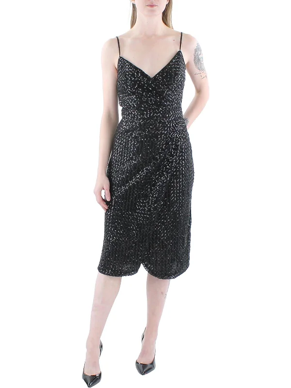 Womens Sequined Midi Cocktail and Party Dress Women's Wardrobe Apparel