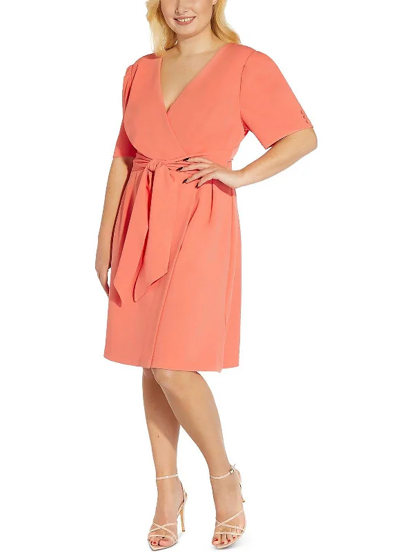 Plus Womens Panel Midi Wrap Dress Business Casual Outfits